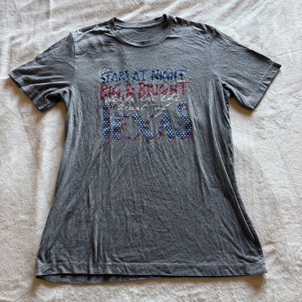 Texas Stars at Night Big & Bright Gray Graphic T-Shirt Size L Patriotic - A1728